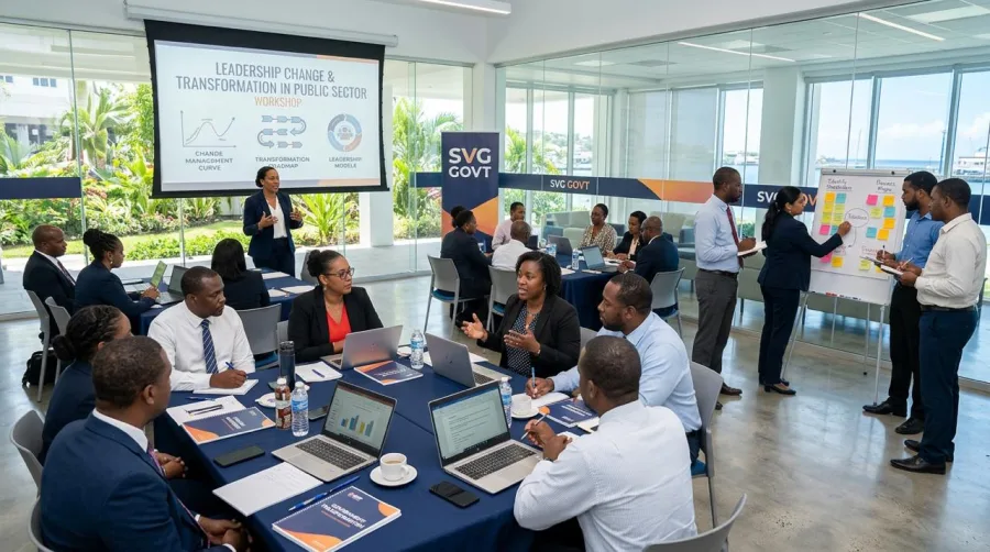 Public-sector leaders guiding teams through organizational change and transformation