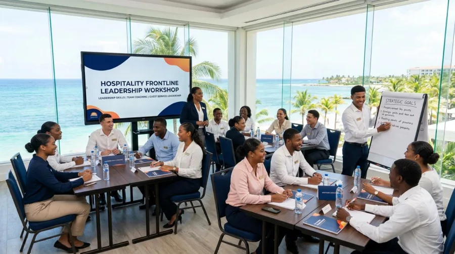 Hospitality supervisor coaching and coordinating a frontline service team