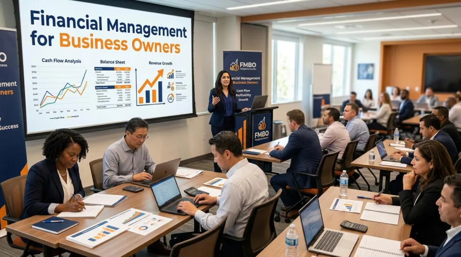 Small business owner reviewing budgets, cash flow and profitability