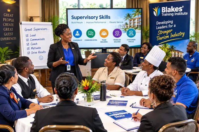 Hotel and tourism supervisors participating in a practical frontline leadership development workshop